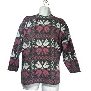 Needles & Yarn Pink Gray Snowflake Winter Holiday Pullover Sweater